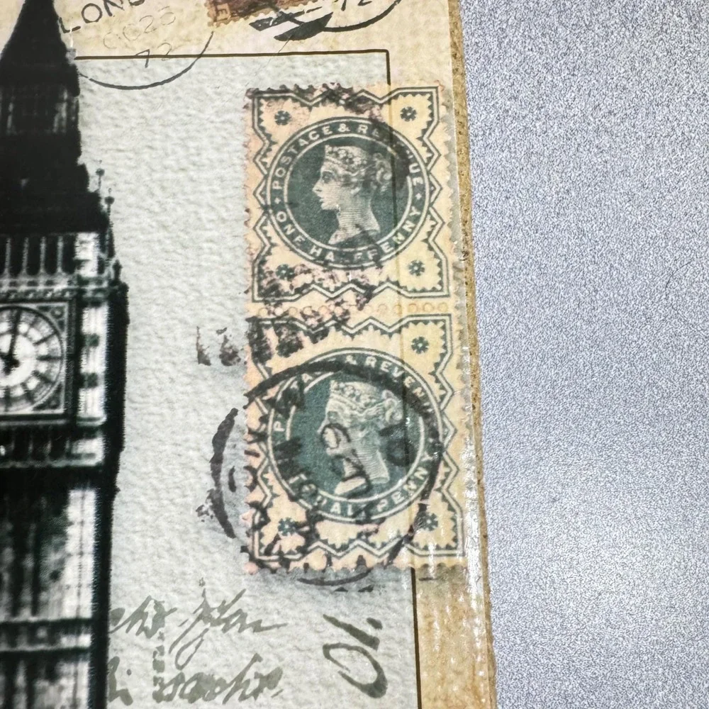 Vintage London Big Ben‎ Travel Canvas Burlap Wall Art October 1972 Stamp Decor